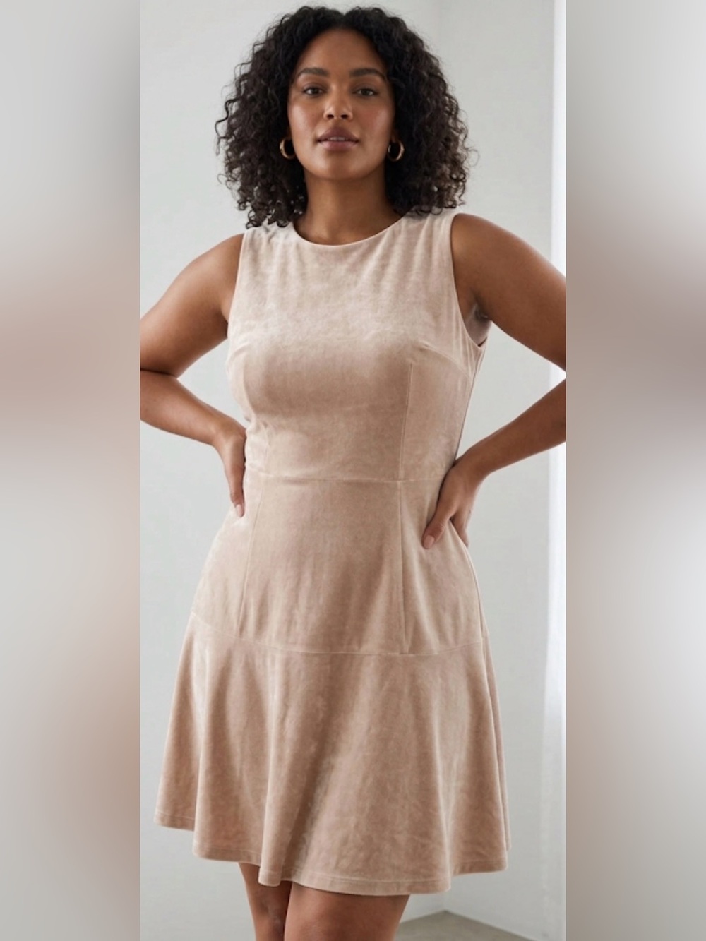 Calvin Klein Faux Suede Sleeveless A-Line Dress Beige Taupe Plus Size 16W